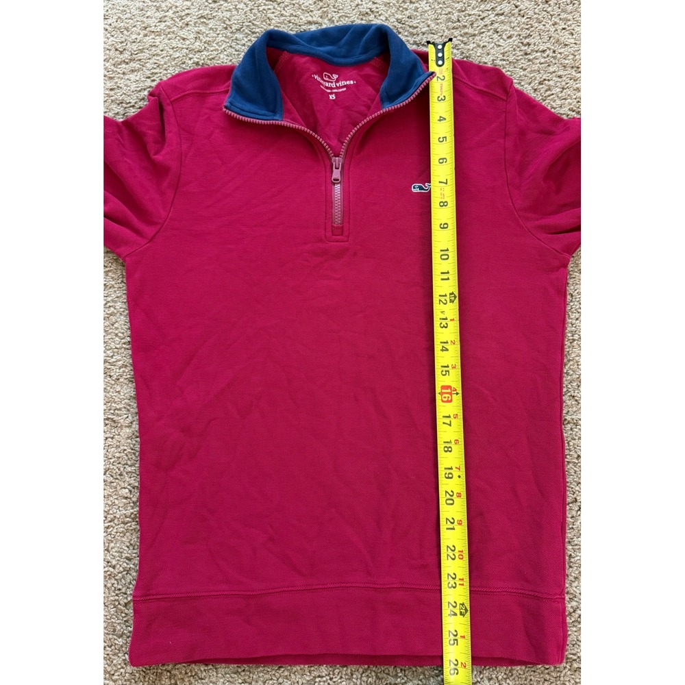 Vineyard Vines Mens XS Red Cotton Pique Quarter Zip Pullover Sweater Navy Trim - Picture 8 of 8